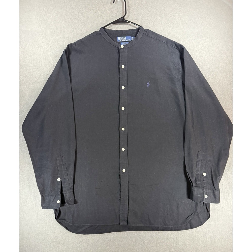 Vintage Polo Ralph Lauren Bernard Shirt Size XL Long Sleeve In Black Band Collar